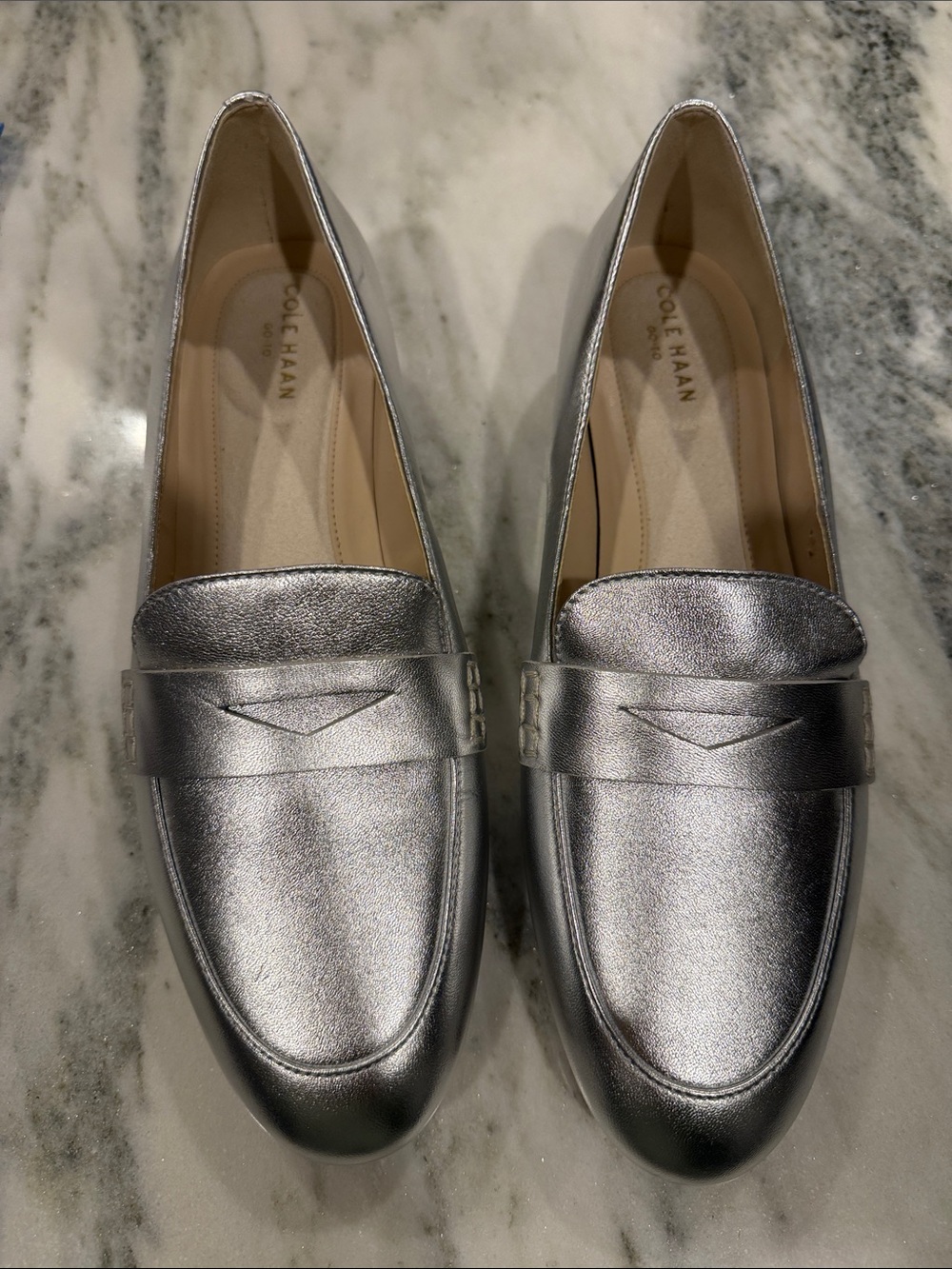 Cole Haan Metallic Silver Penny Loafers